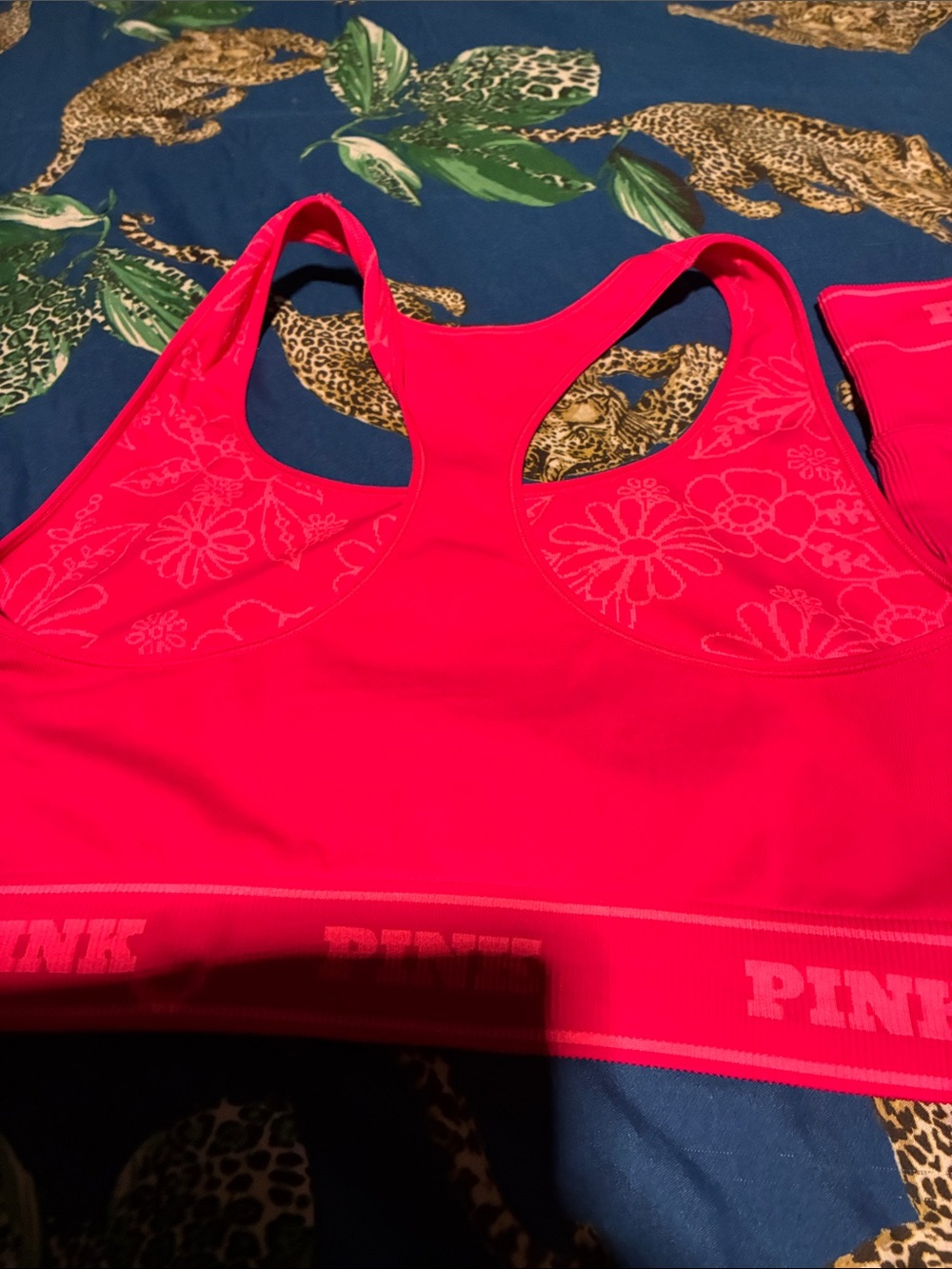 Pink sports bra reversible with pants set